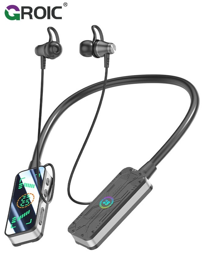 GROIC Hanging Neck Bluetooth Headset, Wireless Sound Card Live Streaming Earphones, Waterproof Bluetooth Wireless Headset with Display for Phone or Tablet  - Image 1
