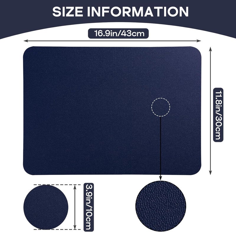 APLKER Leather Placemats, Set of 6 Heat Resistant Anti-Skid Placemats for Dining Table, Waterproof Washable Kitchen Table Mats and Coasters Easy to Clean (Navy Blue) | 17×12 In Heat Resistant Place Mats Set of 6 Wipebale & Washable Table Placemats for Kitchen Dining Indoor & Outdoor NavyBlue - Image 2