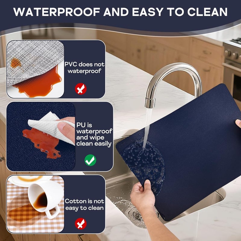 APLKER Leather Placemats, Set of 6 Heat Resistant Anti-Skid Placemats for Dining Table, Waterproof Washable Kitchen Table Mats and Coasters Easy to Clean (Navy Blue) | 17×12 In Heat Resistant Place Mats Set of 6 Wipebale & Washable Table Placemats for Kitchen Dining Indoor & Outdoor NavyBlue - Image 4
