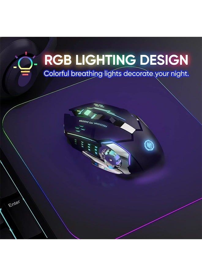 Silent Wireless Bluetooth Gaming Mouse, 2.4GHz Rechargeable Silent Bluetooth Wireless Mouse for Gaming/Work, Computer Mice with USB Receiver，7-Color Backlight, 6 Buttons，Black - Image 3