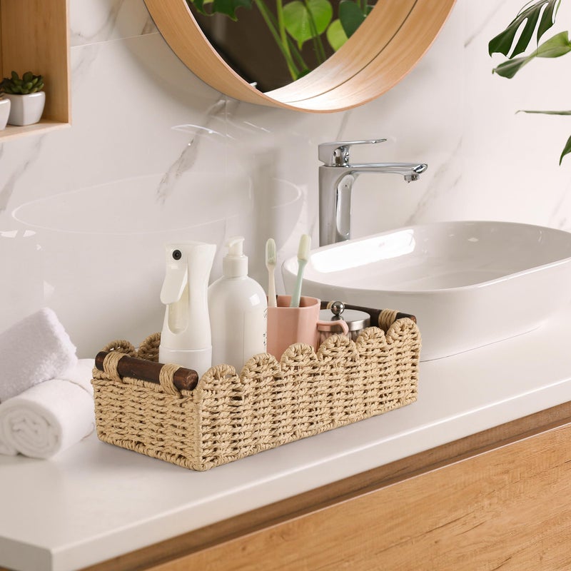 HOSROOME Toilet Paper Storage Basket Bathroom Counter Organizer Wicker Baskets for Organizing Cute Basket for Apartment Bedroom Nursery Room Kitchen Bathroom Decor -Beige - Image 4