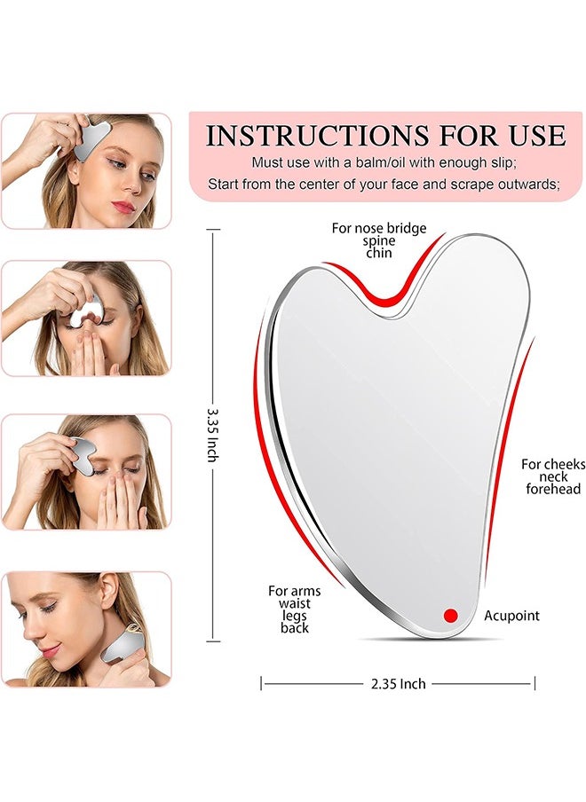 Generic - Gua Sha Facial Tools with Travel Bag,Stainless Steel Gua Sha Tool for Face,Metal Guasha Scraping Massage Tools for Body Skin Care,Face Sculpting Tool - Image 1