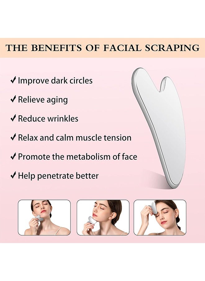 Generic - Gua Sha Facial Tools with Travel Bag,Stainless Steel Gua Sha Tool for Face,Metal Guasha Scraping Massage Tools for Body Skin Care,Face Sculpting Tool - Image 1