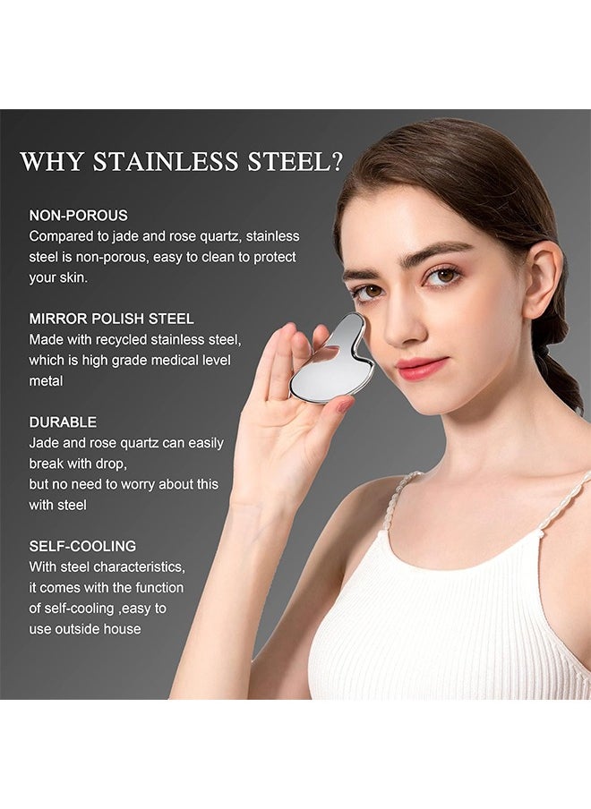 Generic - Gua Sha Facial Tools with Travel Bag,Stainless Steel Gua Sha Tool for Face,Metal Guasha Scraping Massage Tools for Body Skin Care,Face Sculpting Tool - Image 1
