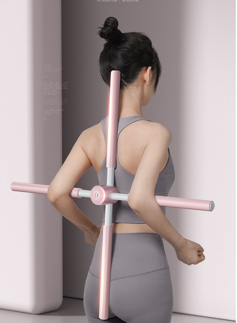 MIXDE Back Straightener Posture Corrector Yoga Sticks Stretching Tool for Posture  Humpback Correction Sticks Stretching Tool  Back Brace Women Posture Corrector for Men kids-Pink - Image 1