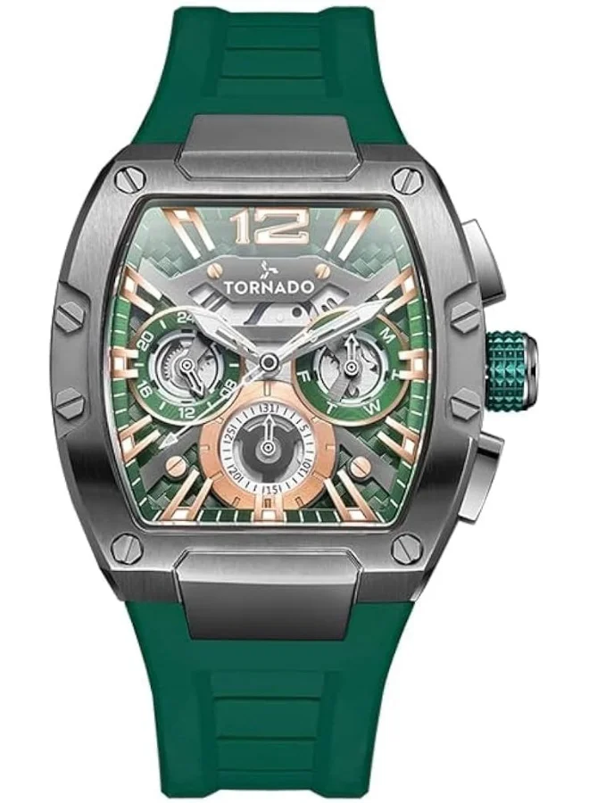 تورنيدو Tornado Xenith Men's VX9J, High Precision Japanese Quartz Movement Watch, Multi Function Display and Premium Flexible & Durable Silicone Strap - T23105-XSHH, Green