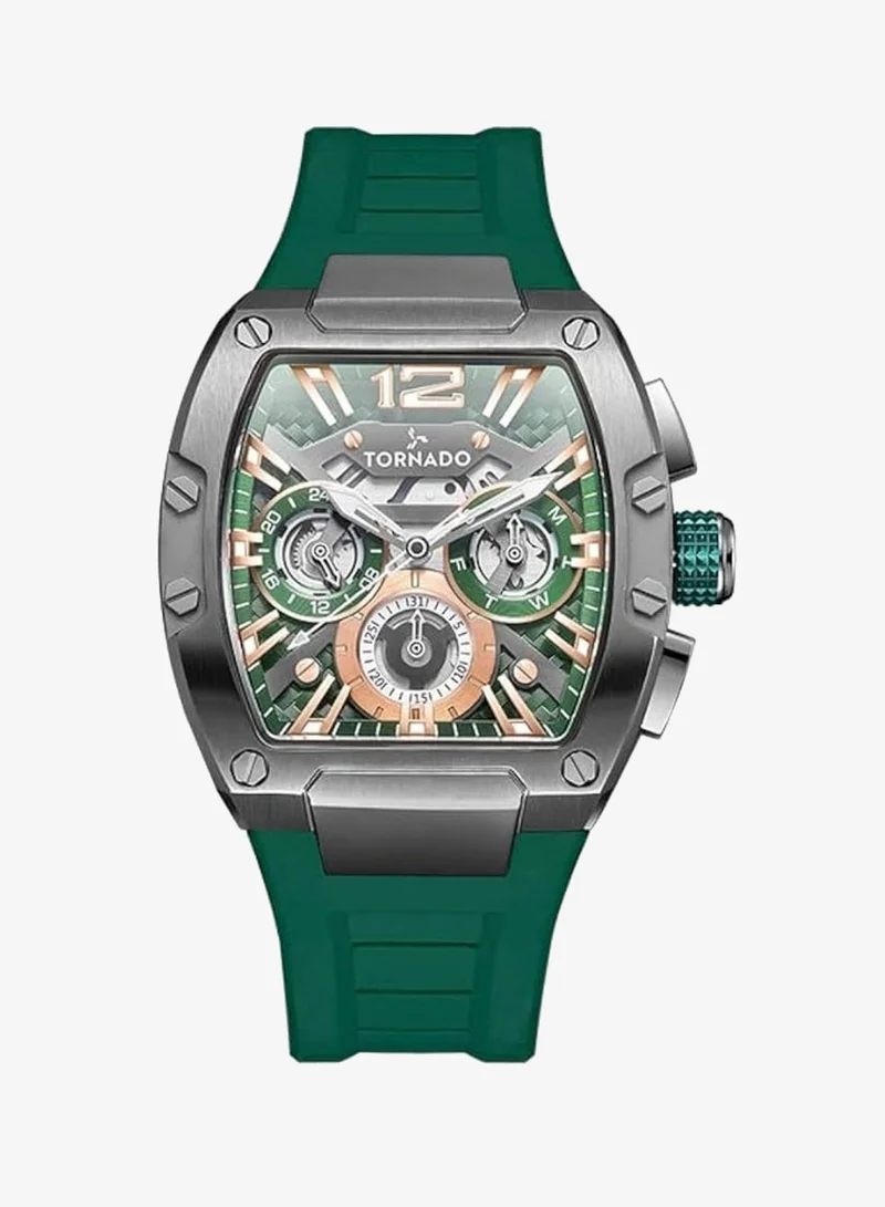 تورنيدو توسنايدو زينيث للرجال ، ساعة بحركة كوارتز يابانية عالية الدقة، شاشة متعددة الوظائف وسوار سيليكون مرن ومتين فاخر - -، أخضر