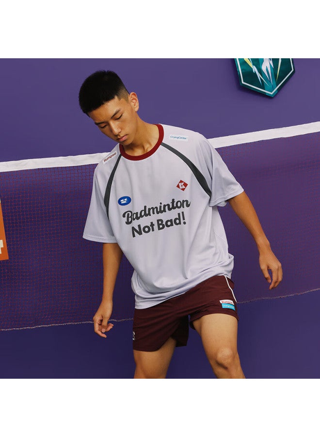 Kumpoo Act251607 Silver Breathable Quick-dry Uni Badminton T-shirt L