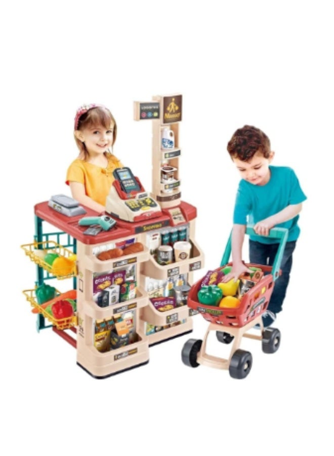 Home 48 Pcs Kids Supermarket Set - Cash Register, Shopping Cart & Accessories (Model NO.21638) - Attractive Educational Toy for Kids to Learn Math & Shopping Safely. - Image 3