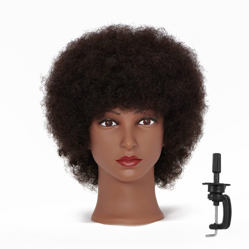 Hairingrid Mannequin Head African American with 100 Human Hair Cosmetology Afro Hair Manikin Head for Practice Styling Braiding and Free Clamp Holder R72026B0210H
