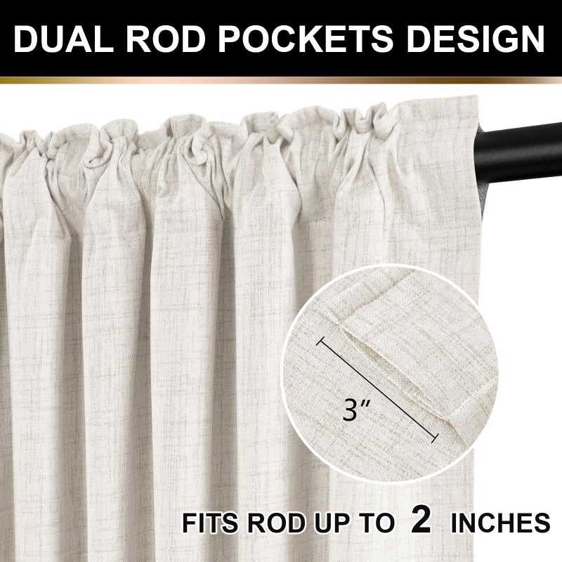 100% Blackout Shield Full Blackout Curtains for Bedroom 120 inch Length 2 Panels Set  Clip Rings/Rod Pocket Faux Linen Black Out Curtains for Living Room  Thermal Insulated  50Wx120L  Beige - Image 4