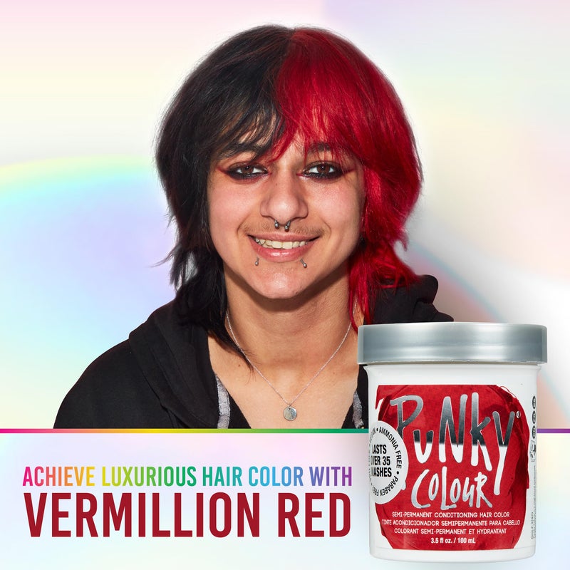 Punky Vermillion Red Semi Permanent Hair Color - Vegan & Cruelty-Free Conditioning Hair Dye, Lasts Up to 35 Washes, 3.5 fl oz - Image 3