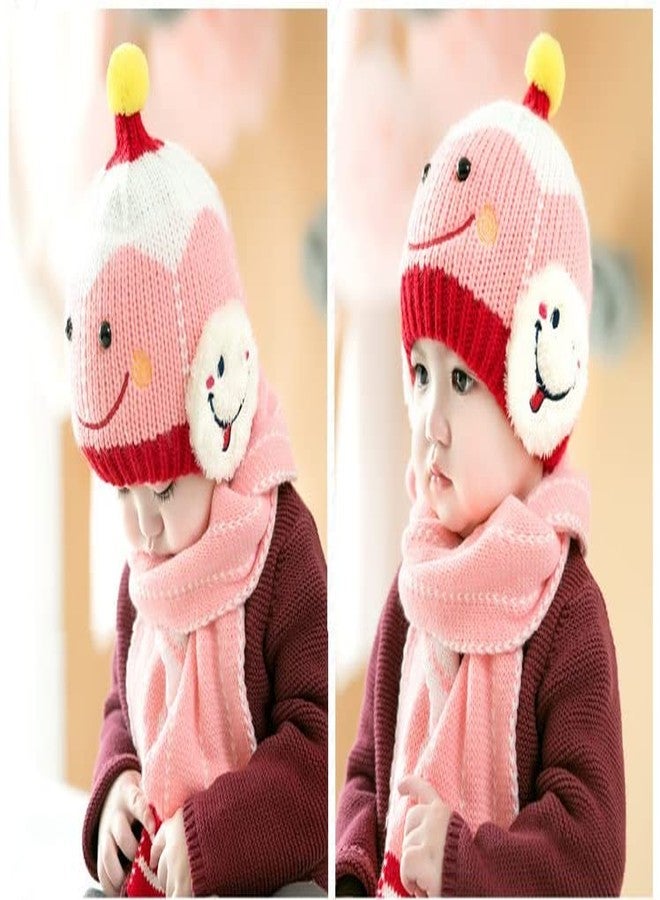 Malvina Baby Boys & Girl's Winter Warm Knitted Cartoon Design Beanie Cap with Knitted Muffler Scarf Set (Pink)-(1-3Years) - Image 2