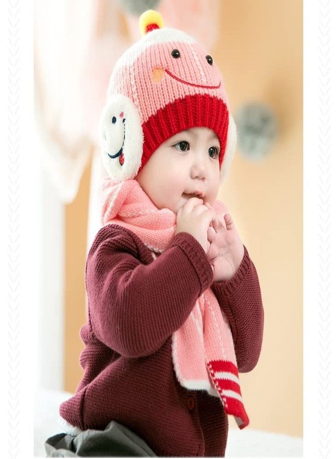 Malvina Baby Boys & Girl's Winter Warm Knitted Cartoon Design Beanie Cap with Knitted Muffler Scarf Set (Pink)-(1-3Years) - Image 3