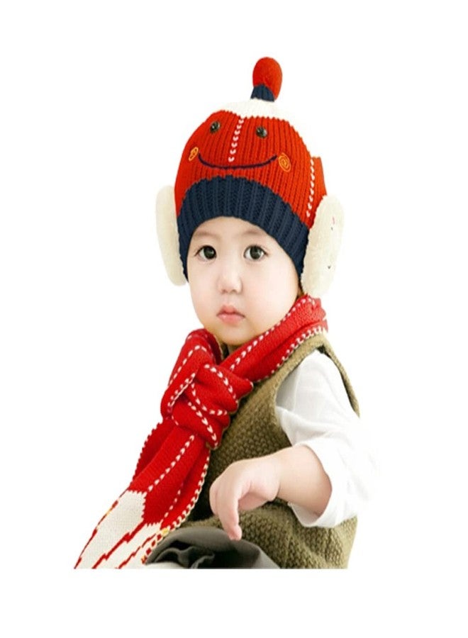Malvina Baby Boys & Girl's Winter Warm Knitted Cartoon Design Beanie Cap with Knitted Muffler Scarf Set (Pink)-(1-3Years) - Image 1