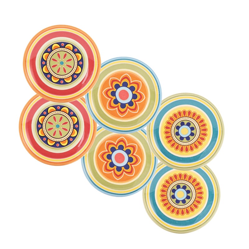 Bico Tunisian Pattern Appetizer Plates Set of 6 6 Inch Small Ceramic Dessert Plates for Snacks Salad Tablescape Microwave and Dishwasher Safe Gift for Housewarming and Thanksgiving