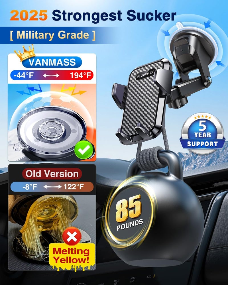 VANMASS 【85+LBS Strongest Suction & Military-Grade Ultimate Car Phone Mount【Patent & Safety Certs】 Cell Phone Holder Truck for Dashboard Windshield Vent for iPhone 17 Pro Max 16 15 for Samsung - Image 4