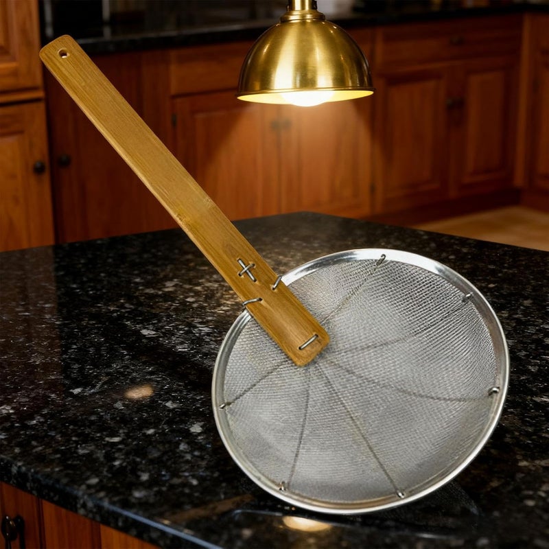 Skimmer Spoon Strainer Ladle Extended Handle Kitchen Utensil Bamboo Grip Suitable for Boiling Frying Cooking Draining, 24cm - Image 4