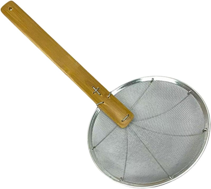 Skimmer Spoon Strainer Ladle Extended Handle Kitchen Utensil Bamboo Grip Suitable for Boiling Frying Cooking Draining, 24cm - Image 1