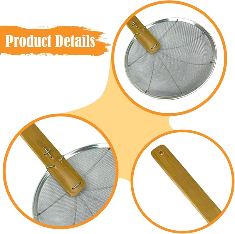 Skimmer Spoon Strainer Ladle Extended Handle Kitchen Utensil Bamboo Grip Suitable for Boiling Frying Cooking Draining, 24cm - Image 2
