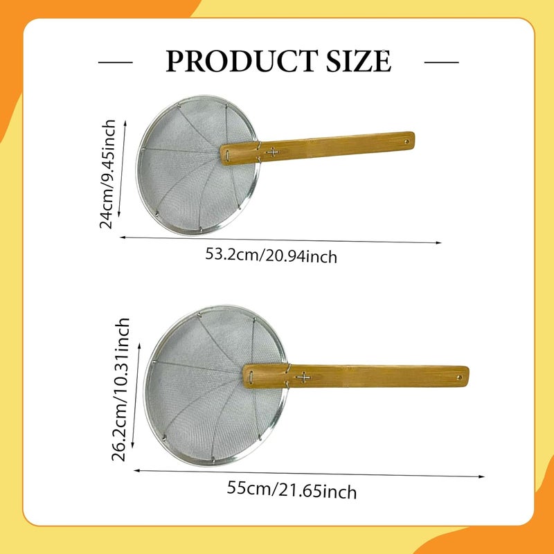 Skimmer Spoon Strainer Ladle Extended Handle Kitchen Utensil Bamboo Grip Suitable for Boiling Frying Cooking Draining, 24cm - Image 3