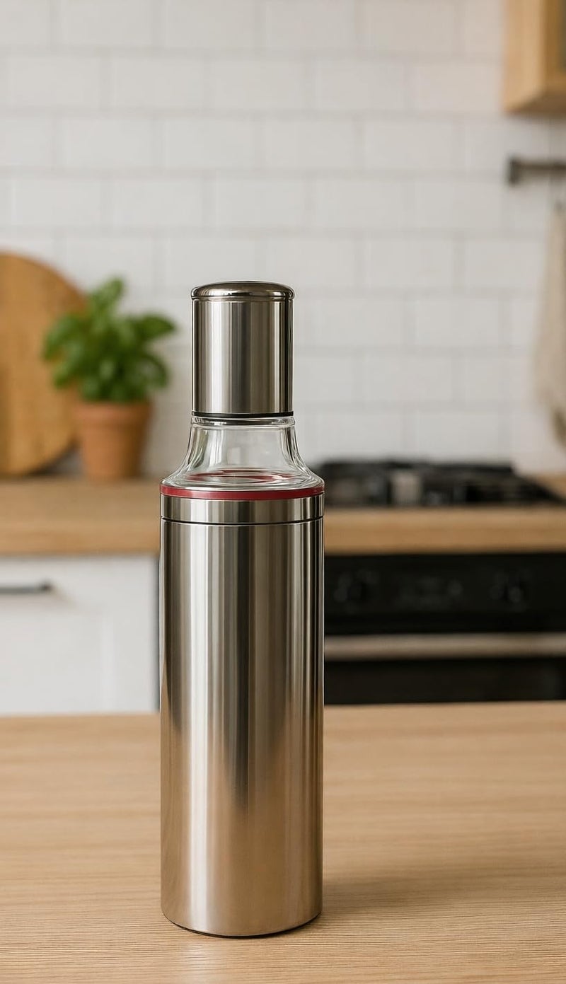 VISAXMI Stainless Steel Oil Dispenser for Kitchen | Pack of 2 | Leak-Proof Steel Oil Bottle with Transparent Pouring Cap | Cooking Oil Can Steel (1000 ml) - Image 3