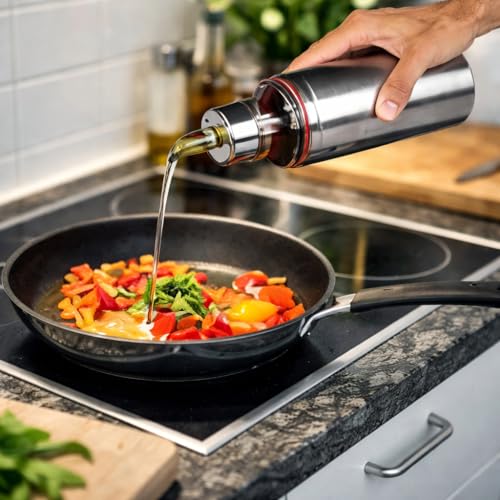 VISAXMI Stainless Steel Oil Dispenser for Kitchen | Pack of 2 | Leak-Proof Steel Oil Bottle with Transparent Pouring Cap | Cooking Oil Can Steel (1000 ml) - Image 4