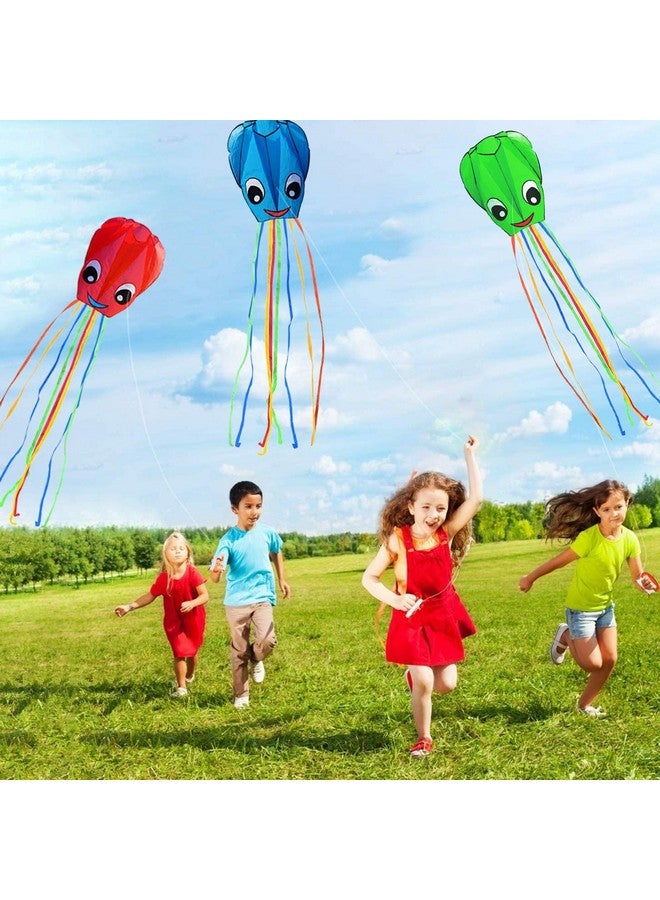 Listenman 3 Pack Large New Upgraded Smiley Octopus Kites, Long Tail Beautiful Kite For Kids Adults Easy Fly To For Beach Great Outdoor Games And Activities With Family, Red Blue Green 3 Colors - Image 3
