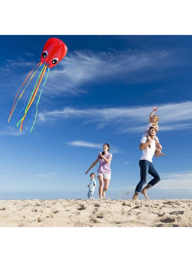 Listenman 3 Pack Large New Upgraded Smiley Octopus Kites, Long Tail Beautiful Kite For Kids Adults Easy Fly To For Beach Great Outdoor Games And Activities With Family, Red Blue Green 3 Colors - Image 5