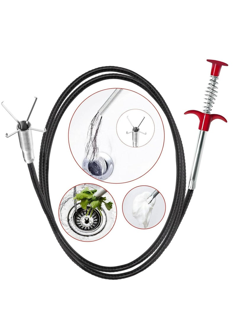 35.4 Inch Drain Snake Hair Drain Clog Remover Tool - Sink Drain Cleaner for Toilet Sewer Shower Kitchen Bathroom Tub Clogged Drains Opener Cleaning Tool, Flexible Grabber Claw Pick Up Reacher Tool - Image 1
