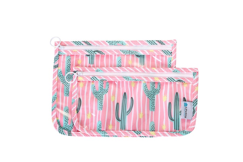 EzPacking Clear Zipper Pouches (Set of 2) / Transparent Reusable PVC Organizers for Women’s Purse or Tote Bag/Cute Slim Flat Japanese Style Watermelon Cactus Pouch for Travel (Cactus) - Image 1