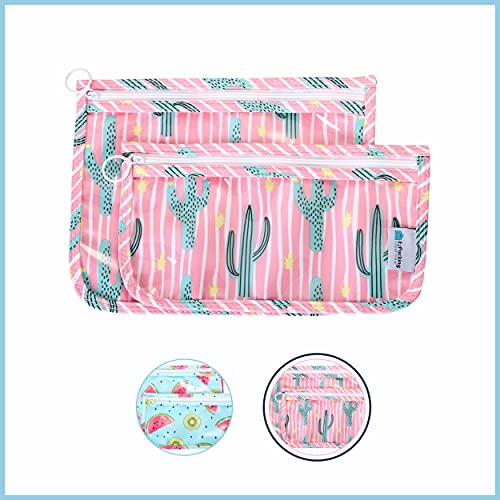 EzPacking Clear Zipper Pouches (Set of 2) / Transparent Reusable PVC Organizers for Women’s Purse or Tote Bag/Cute Slim Flat Japanese Style Watermelon Cactus Pouch for Travel (Cactus) - Image 2