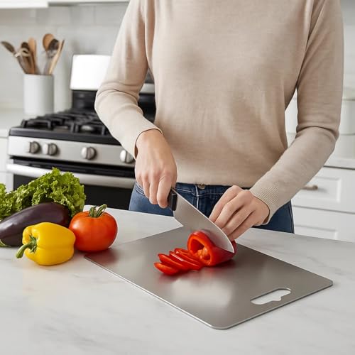 Well Set Stainless Steel Chopping Board Vegetable,Fruit Cutting, Kneeding, Cake Prep, Heavy Duty Chopping-Board (Size 31CM X 21CM) - Image 2