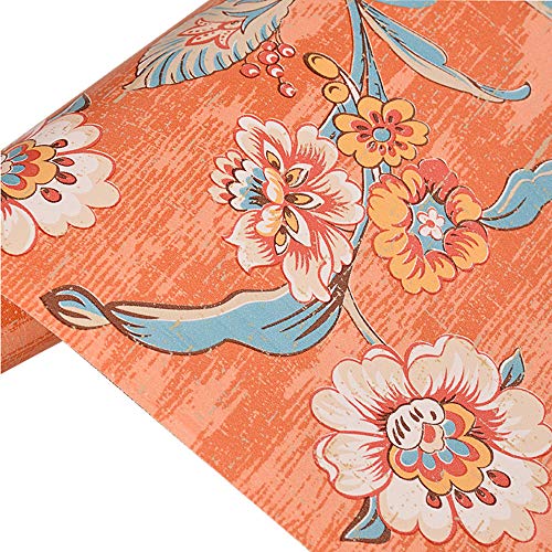 TaoGift Peel and Stick Vintage Floral Wallpaper Self Adhesive Non-Woven Flower Contact Paper Kitchen Bathroom Backsplash Wall Paper Mural Sticker (Orange, 20.86inx9.8ft) - Image 4