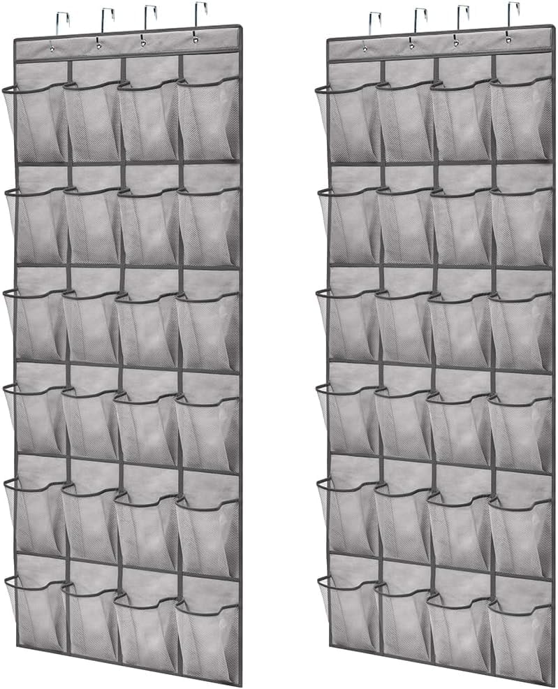 GORILLA GRIP Over the Door Shoe Organizer, 2 Pack, 24 Breathable Mesh Pockets, Space Saving Hanging Storage Holder, Closet Rack Hanger Holds Up to 40 lbs, Hangs on Closets, Shoes, Accessories, Grey - Image 1
