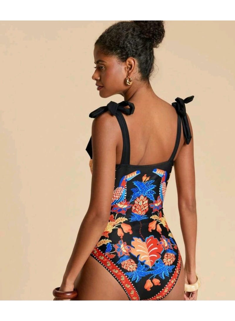 Shein Women's Summer Beach Vacation Tropical Print One-Piece Swimwear And Sarong Skirt Set FROM SHEIN - Image 2