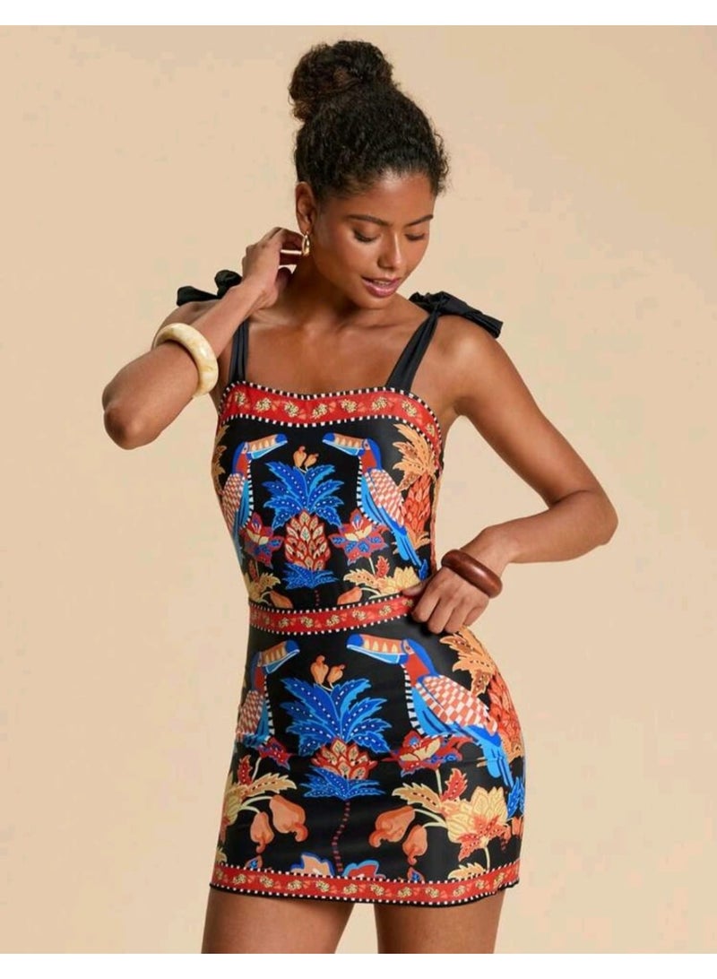 Shein Women's Summer Beach Vacation Tropical Print One-Piece Swimwear And Sarong Skirt Set FROM SHEIN - Image 3