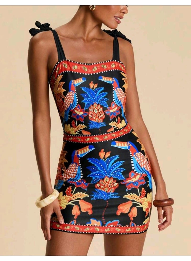 Shein Women's Summer Beach Vacation Tropical Print One-Piece Swimwear And Sarong Skirt Set FROM SHEIN - Image 4