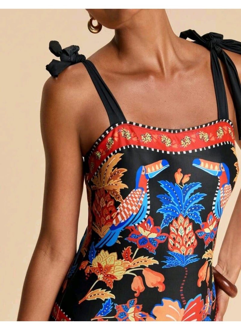 Shein Women's Summer Beach Vacation Tropical Print One-Piece Swimwear And Sarong Skirt Set FROM SHEIN - Image 5
