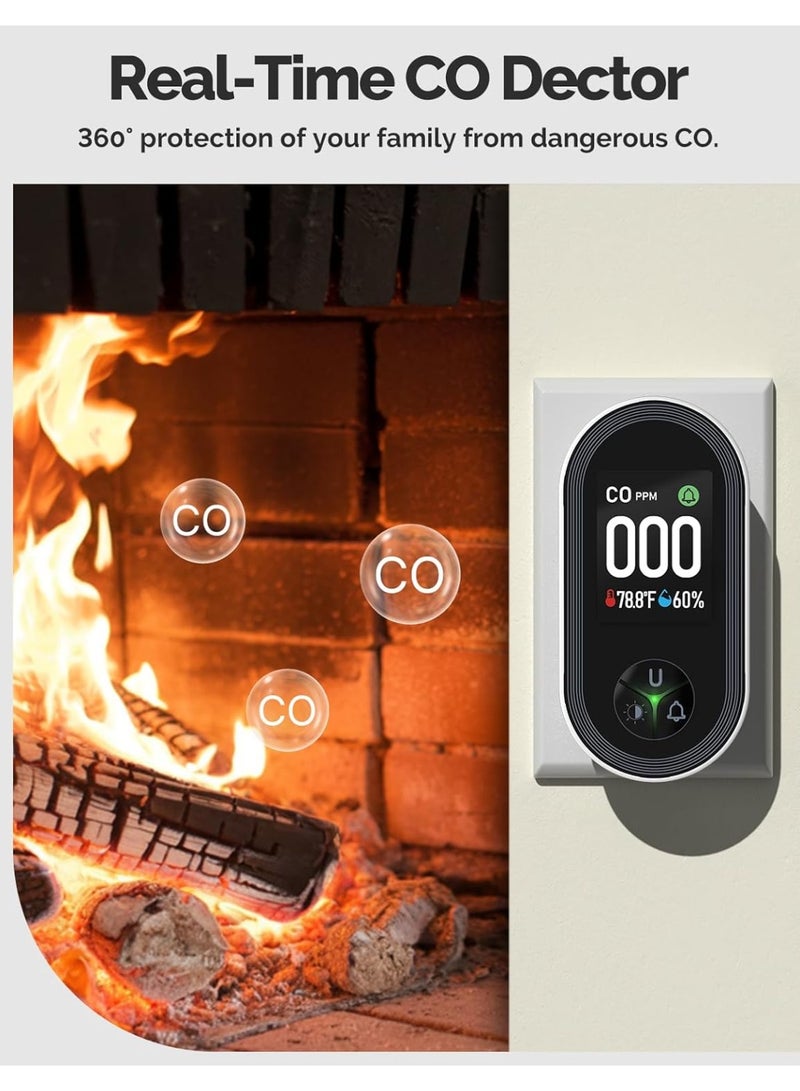 M MIAOYAN 3-in-1 carbon monoxide detector combo plug, CO monitor with built-in temperature and humidity sensors, and alarm clock sound warning for kitchen/garage/fireplace/RV. - Image 2