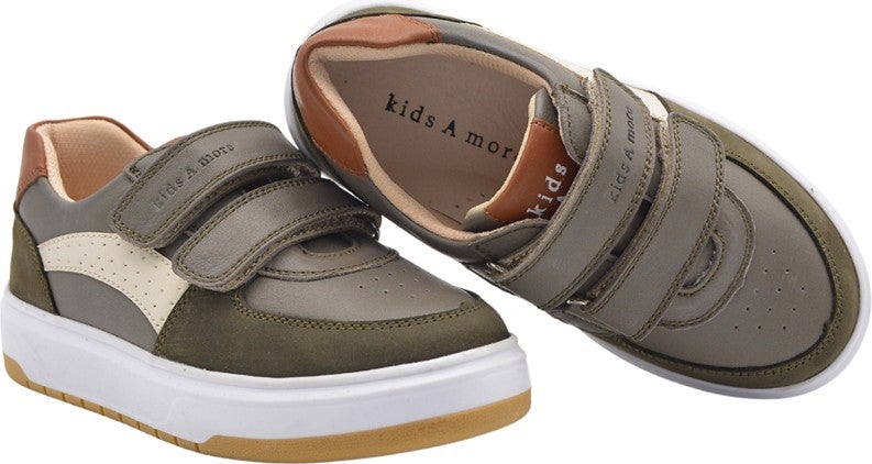 Kids A More Paus Double Velcro Leather Boy Shoes Khaki - Image 3