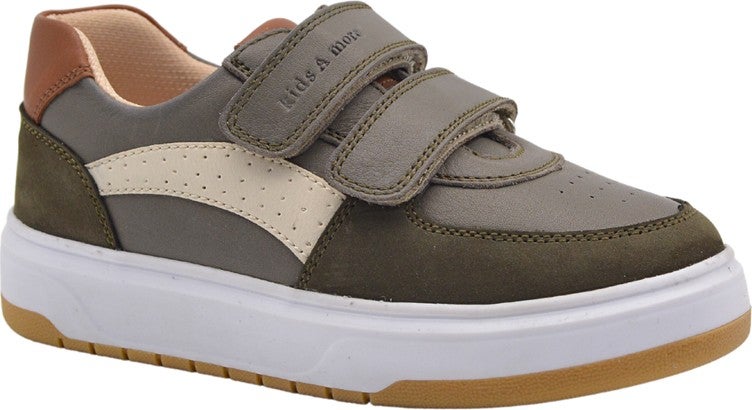 Kids A More Paus Double Velcro Leather Boy Shoes Khaki - Image 1