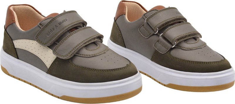 Kids A More Paus Double Velcro Leather Boy Shoes Khaki - Image 4