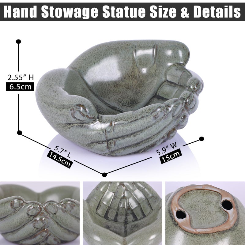 oliruim Ceramic Hands Bowl Dish Sculpture, Giving Hands Candy Holder for Succulent Planter, Crystal Rock Holder, Office, Keys Bowl for Entryway Table (Vintage Green) - Image 5