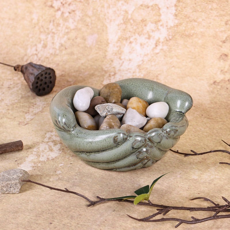 oliruim Ceramic Hands Bowl Dish Sculpture, Giving Hands Candy Holder for Succulent Planter, Crystal Rock Holder, Office, Keys Bowl for Entryway Table (Vintage Green) - Image 2