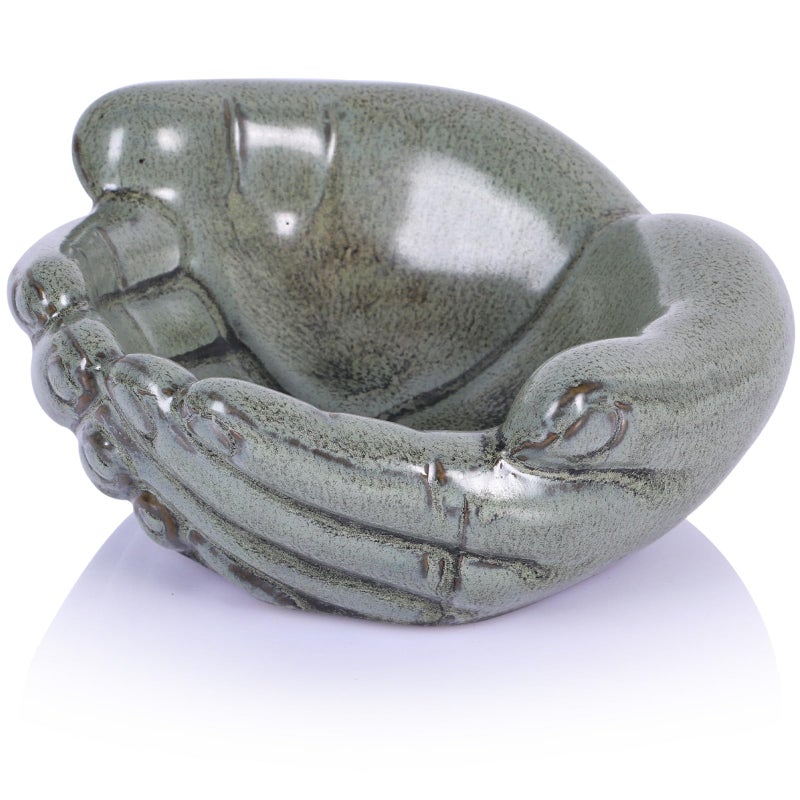 oliruim Ceramic Hands Bowl Dish Sculpture, Giving Hands Candy Holder for Succulent Planter, Crystal Rock Holder, Office, Keys Bowl for Entryway Table (Vintage Green) - Image 1