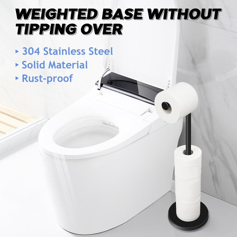 TACGEA Toilet Paper Holder Stand  Bathroom Toilet Paper Roll Holder Stainless Steel Free Standing  Storage for 4 Rolls of Paper  Matte Black - Image 5