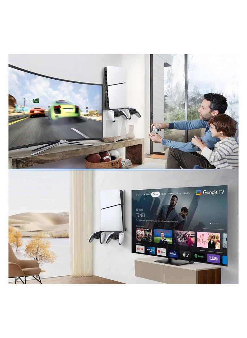 PGTECH - PS5 Slim Wall Mount Stand 2023 (Disc And Digital Edition) With 2 Removable Controller Holder , Screw Fixing (Black) - Image 1