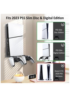 PGTECH PS5 Slim Wall Mount Stand 2023 (Disc And Digital Edition) With 2 Removable Controller Holder , Screw Fixing (Black)  - Image 2