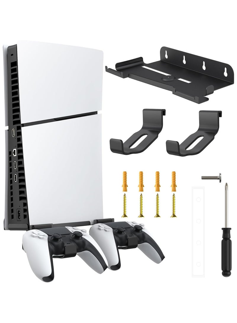 PGTECH PS5 Slim Wall Mount Stand 2023 (Disc And Digital Edition) With 2 Removable Controller Holder , Screw Fixing (Black) - Image 1